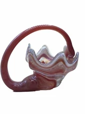 VTG Blown Art Glass Centerpiece Cornucopia Bowl Like Murano Orange Swirl Retro