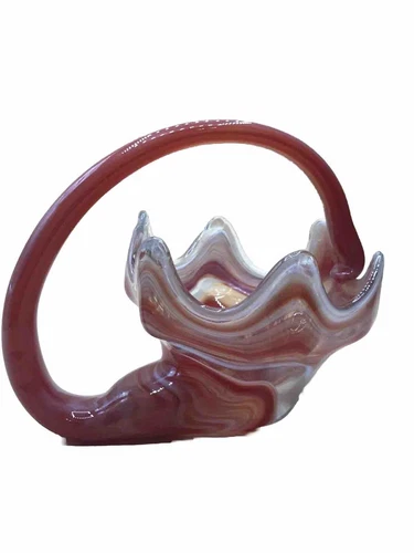 VTG Blown Art Glass Centerpiece Cornucopia Bowl Like Murano Orange Swirl Retro