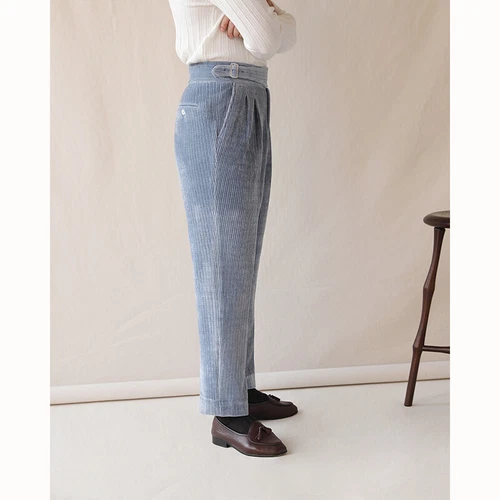 Mens Corduroy GURKHA Pants High Waist Straight Naples Retro Trousers Dress Pants - Picture 26 of 27