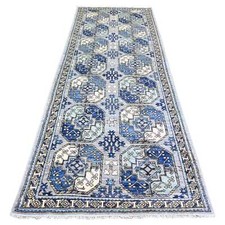 4' x 10'1" Silver Gray Wool Hand Knotted Afghan Ersari Wide Runner Rug R73558
