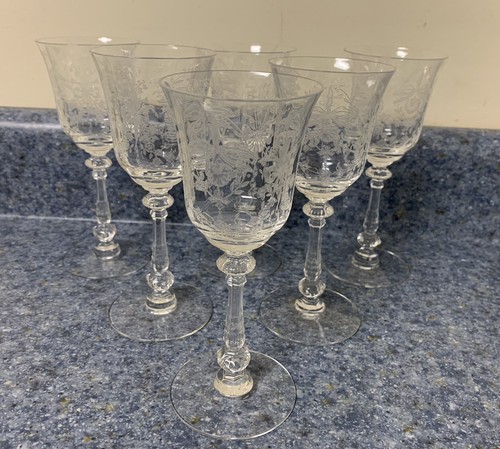 Heisey Orchidea Incisa Claret Vino Vetro Soffiato 6-1/4” Alto Set di 6 Usati - Foto 2 di 12