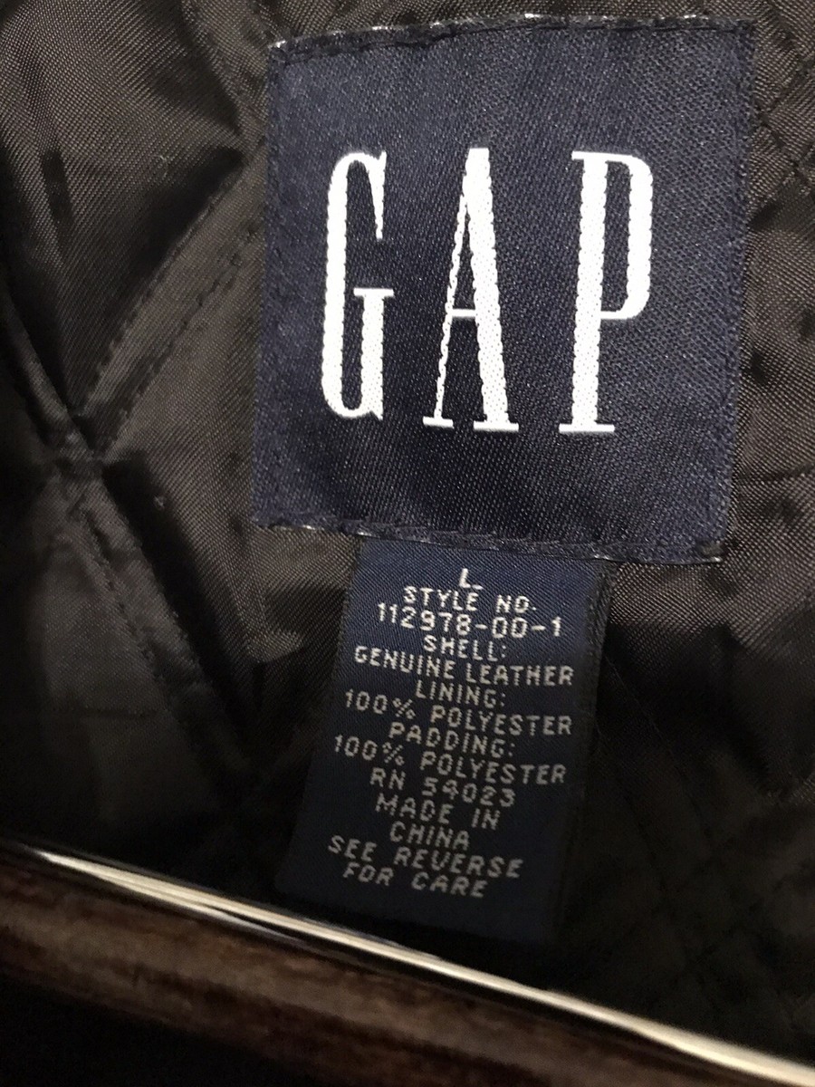Gap Mens Fine Leather Jacket Black Full Zip Quilted Lining