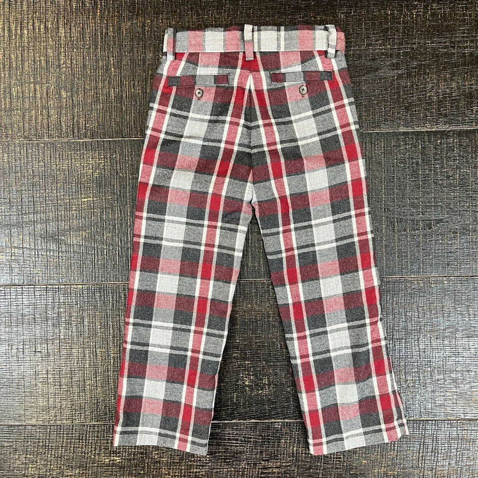 Calça Janie & Jack xadrez xadrez malha frente plana preta vermelha infantil tamanho EUA 4 - Imagem 2 de 4