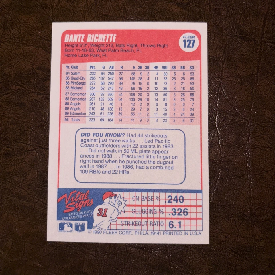 1990 Fleer Dante Bichette California Angels #127 in PERFECT CONDITION! - Image 2 of 4