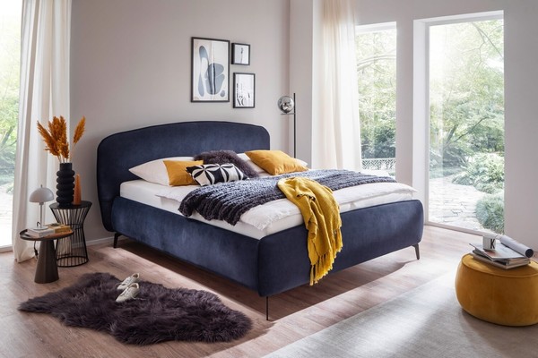 Bettgestell Bettrahmen Doppelbett Dunkelblau Stoffbezug 180 X 200 Cm-image