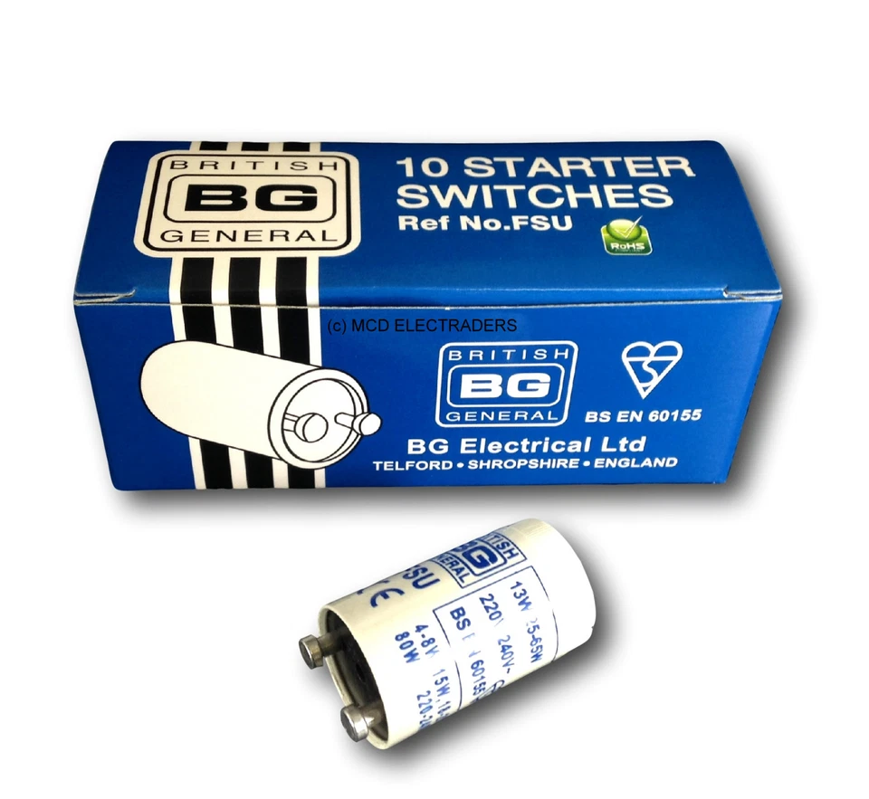 Pack of 10 x BG FSU Universal Fluorescent Starter 4-8/13/15/18-20/25-65&80 Watt