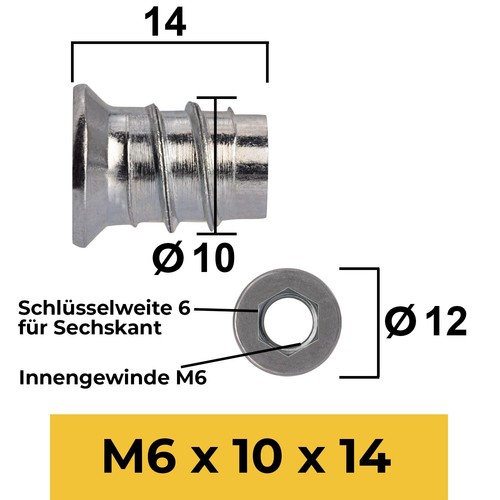 Einschraubmutter M6 M8 M10 Einschraubmuffen Gewindemuffe Innensechskant verzinkt - Bild 10 von 28