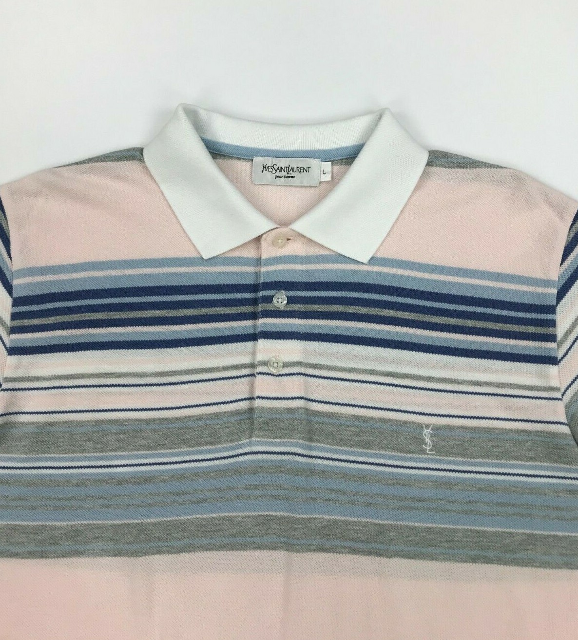 Polo Shirt uomo rosa pallido e blu a righe Yves Saint Laurent media vintage A B