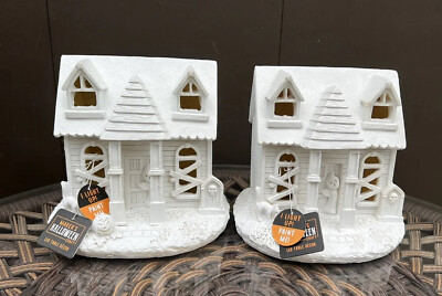 Maker's Halloween Led Light Up Paint Me Table Decor Haunted Houses Set Of 2 New
