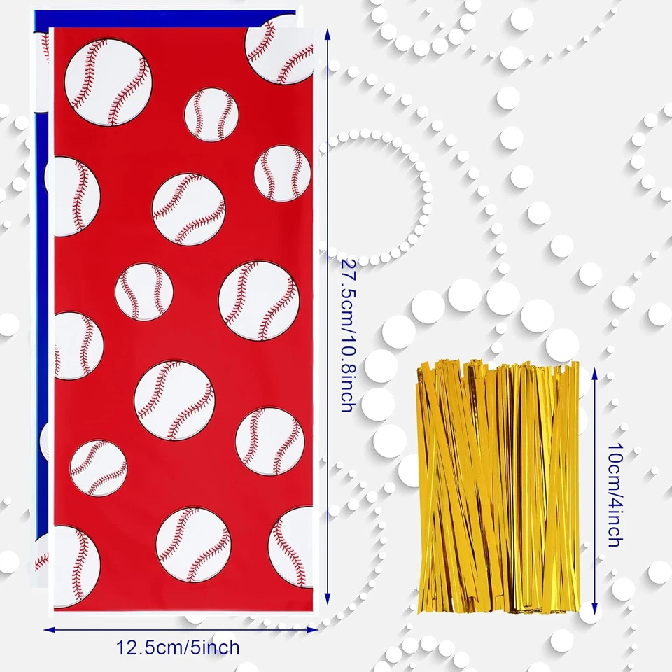 100 Piezas Bolsas de Regalo de Béisbol Fiesta Golosina Favor Snack Caramelo Cocinero Foto 2 de 4
