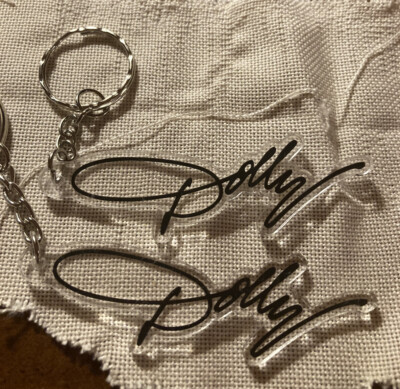 Dolly Parton Signature Logo Keyring, New, Clear Acrylic