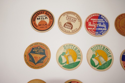 Vintage Dairy Milk Bottle Cardboard Tops Lids Labels Lot - Picture 2 of 14