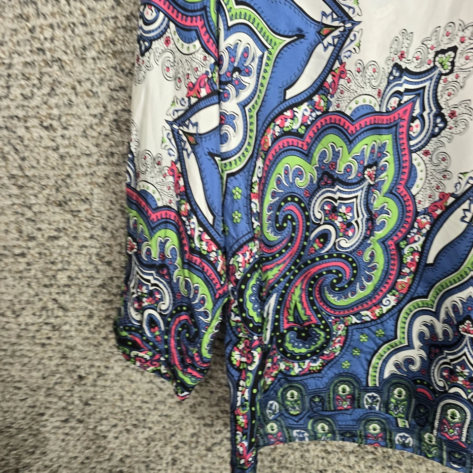 Talbots Top Womens 16P Petite Blue Silk Satin 3/4 Sleeve Blouse Neck Tie Ladies - Image 3 of 4