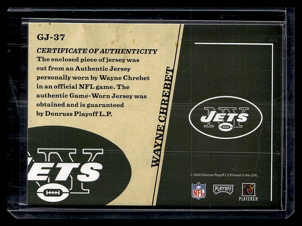 2004 PLAYOFF PRESTIGE GAME DAY JERSEYS GAME USED #GJ37 WAYNE CHREBET NY JETS - Image 2 of 3