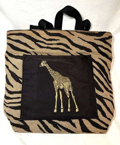 Bueno Tapestry Purse Tote Giraffe & Tiger Print Pockets Lined Africa Safari Bag