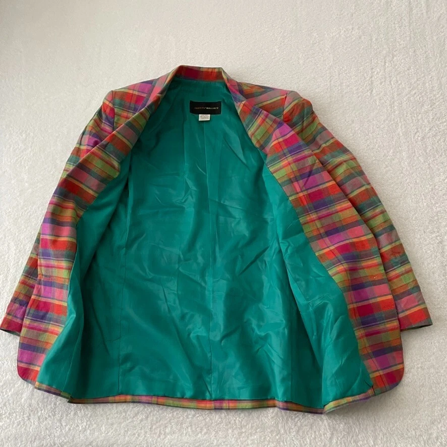 Vtg Harris Wallace Plaid Blazer Jacket Small Petite Padded Shoulder Lined - Image 2 of 4