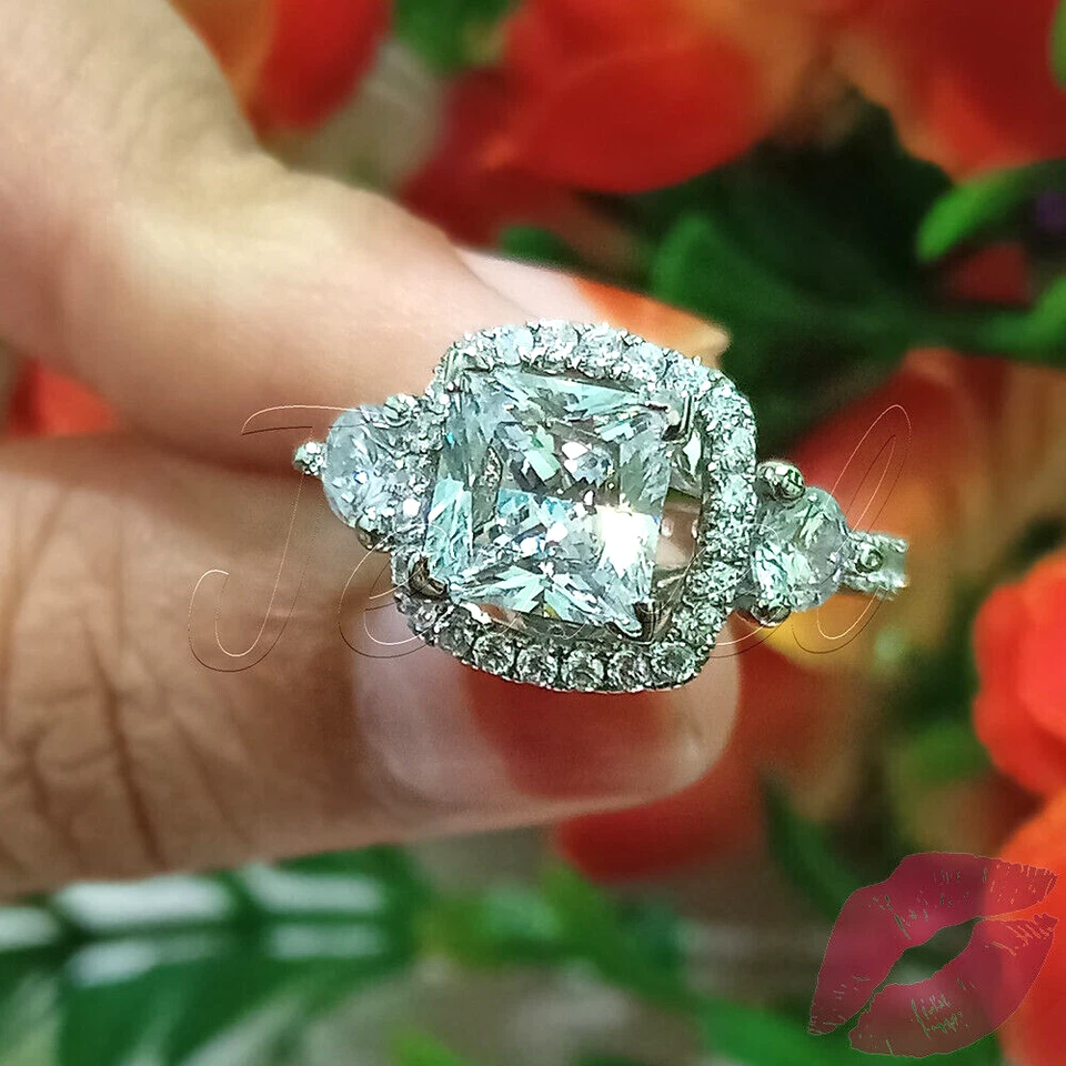 2,60Kt Princess Diamant Halo Trauringe Vintage Verlobungsring Weißgold-Finish - Bild 2 von 4