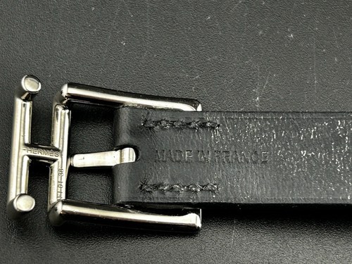 HERMÈS Palladium Plated Leather BRACELET Reversible Blue & Black FRANCE F1 01 38 - Picture 15 of 20