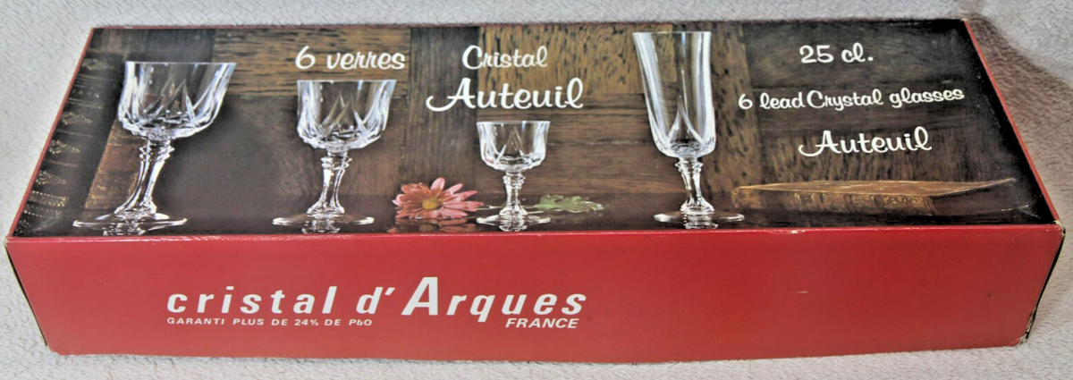 Cristal D'arques 6 Longchamp Wine Glasses 25 cl 24% Genuine Lead