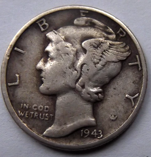 1943 p  Mercury Dime  90% Silver .0723 troy oz. Fine