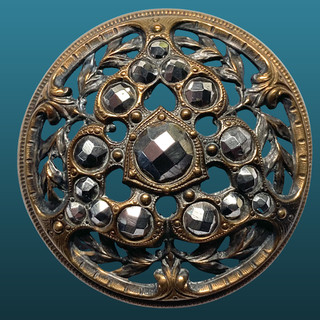 Lovely Large Victorian Openwork Gilded Brass Button with Shiny Faceted Steels