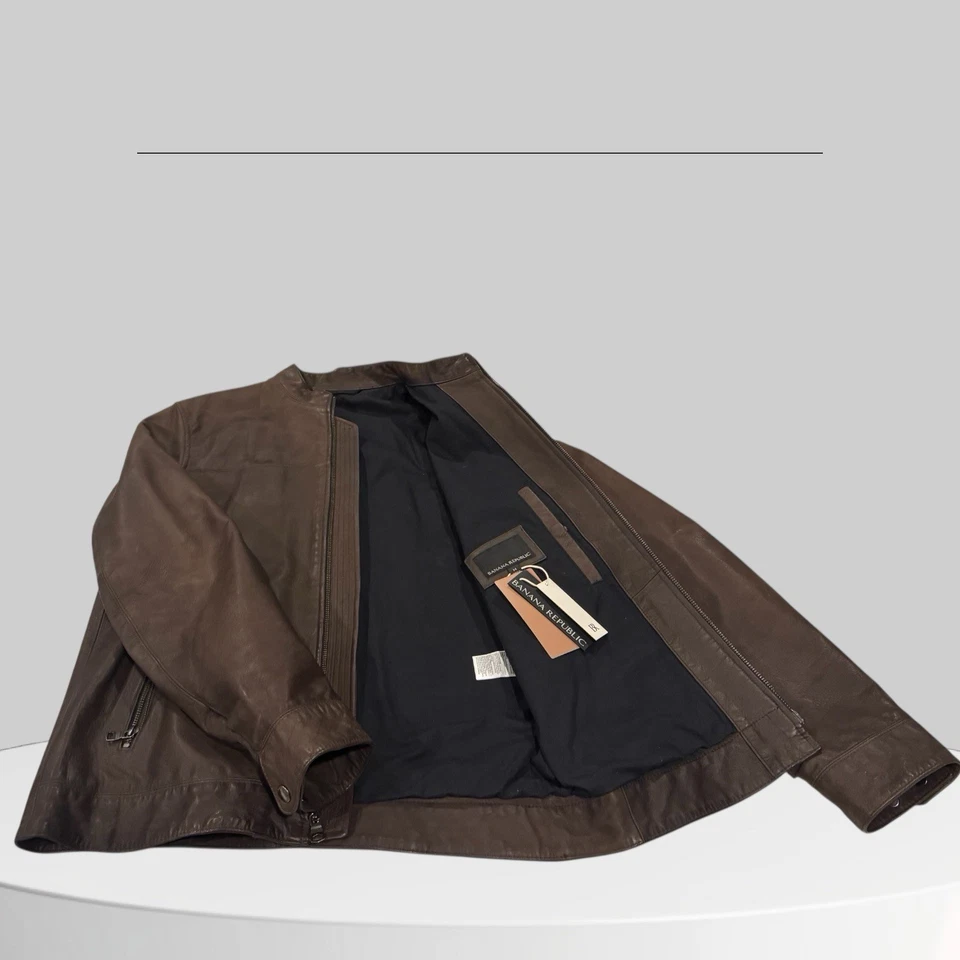 Chaqueta de cuero para motocicleta Banana Republic marrón mediana nueva con etiquetas venta al por menor ($598) Foto 2 de 4