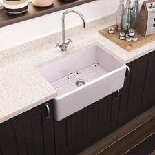 33 Inch Farmhouse Fireclay Ceramic Kitchen Sink - Apron front  Bottom Grid