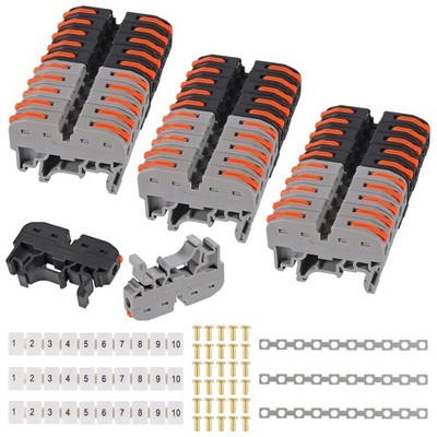 DIN Rail Terminal Blocks Kit, 30PCS Universal Compact Wire Wiring Connector with