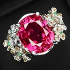 925 Sterling Silver White Gold Rings Gleaming Pink Padparadscha Sapphire 8.70Ct
