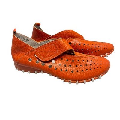 LITFOOT LF9010-3 Orange Leather Comfort Shoes Slip On Perforated Women's Size 39