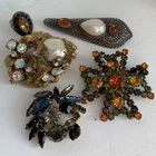 Vintage Costume Jewelry Lot Haskell Era Juliana Brooches Crystal Gold Tone Pearl