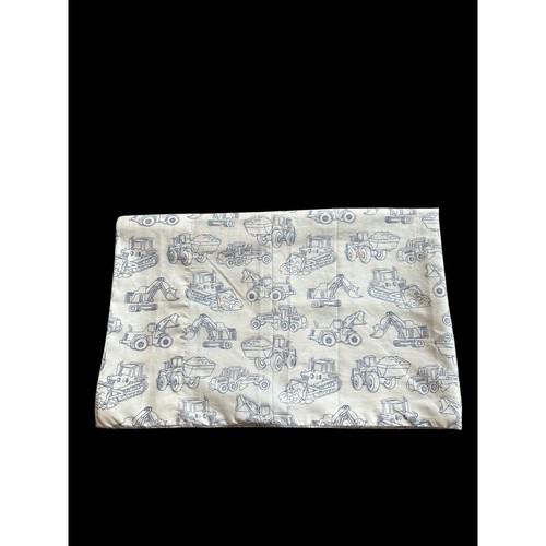 Boy Zone Construction Trucks Pillowcase Gray White Excavator Bulldozer 20x31