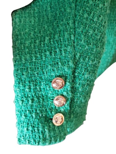 Green Tweed Blazer With Gold Crest Buttons (No Size Tag) Business, Casual - Picture 5 of 9