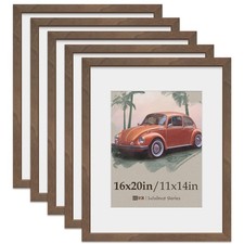 VCK 16x20 Picture Frame 5 Pack, Natural Wood Grain Brown Walnut  HD Glass, D...