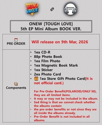 ONEW Tough Love 5th Mini Album (BOOK Ver.) – CD + Photobook 88 Pagine, Photocard, Sticker E Gadget – Edizione Coreana Hanteo/Gaon