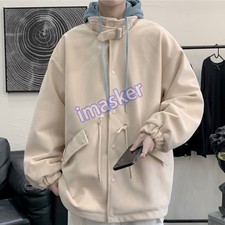Men Fake Two Piece Hooded Coat Jacket Outerwear Streetwear Hip Hop Preppy Style