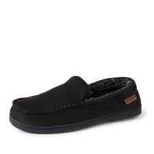 Men's Keaton Moccasin House Shoes With Memory Foam, Indoor 9-10 Black Twill