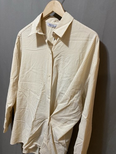NUEVO CON ETIQUETAS ZARA Mujer Manga Larga Gran Tamaño Multi Posicional Camisa Talla M Beige Cuadros - Imagen 6 de 17