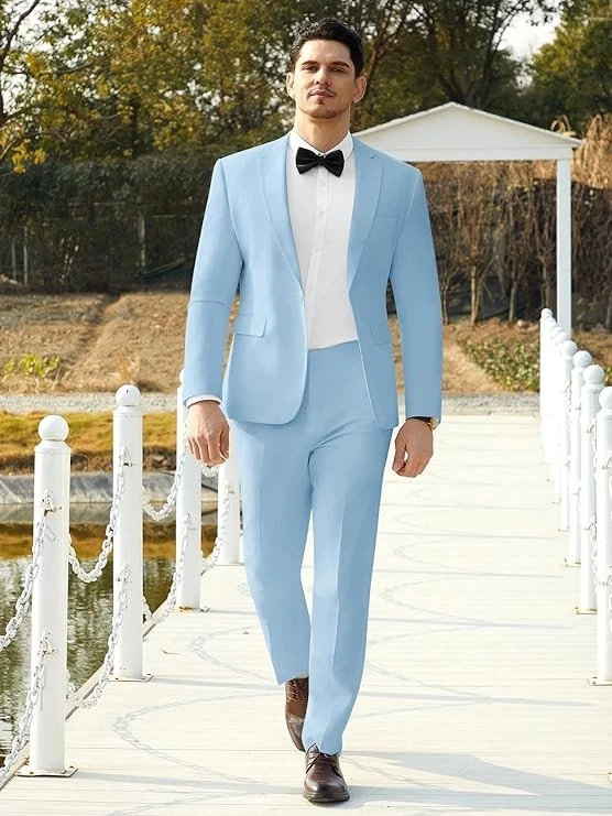 Traje Para Hombre Calce Ajustado Azul Claro 2 Piezas 2XL 46R 40W Muesca Solapa 1 Botón Foto 4 de 4