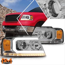 For 04-08 F150 LED DRL+Sequential Turn Signal Projector Headlights Chrome/Amber