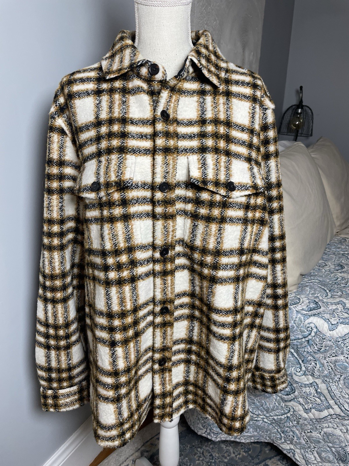 Express Plaid Wool Blend Shacket Jacket Womens XL… - image 3