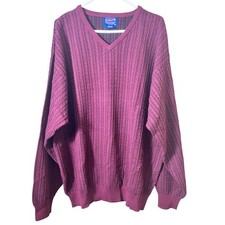 Vintage Men's Pendleton V Neck Cable Knit Sweater Cotton Blue Label 90's Size XL