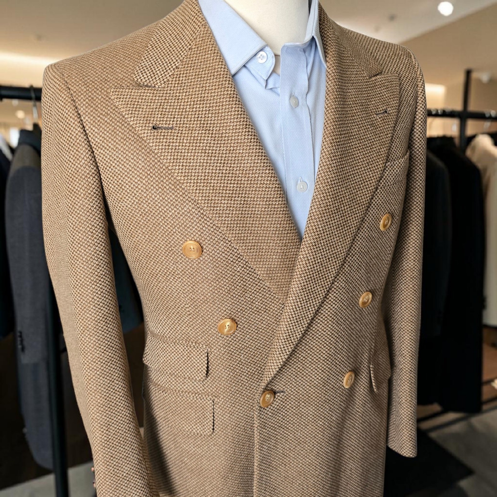 Bespoke Double Breasted Blazer 38r Full Canvas Wool Cashmere Working Cuff Vtg