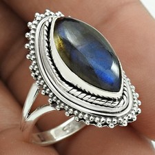 Labradorite Gemstone New Statement Bezel Elegant Ring Solid Sterling Silver US 6