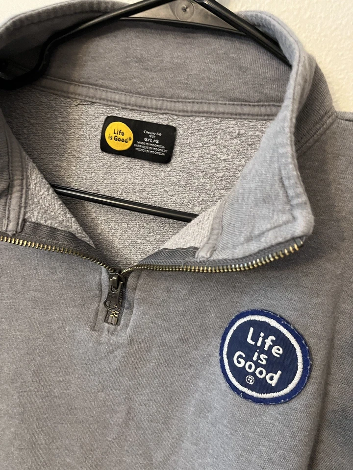 Life is Good - 男式 L 大号 - 25 美分拉链灰色套衫经典版型 — 第 2/4 张图片