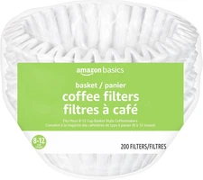 Amazon Basics Basket Coffee Filters for 8-12 Cup Coffee Makers, White, 200 Count