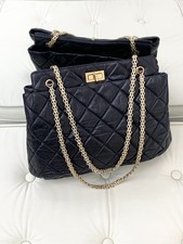 Chanel 2.55 Calfskin Tote Shoulder Bag Black Gold Women Fashion