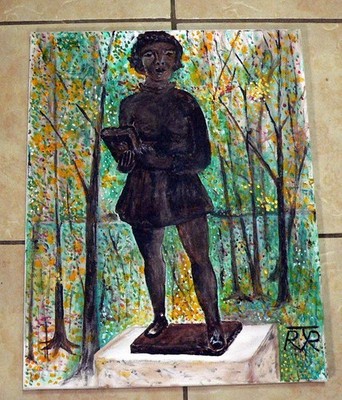 Richard Tindale d.2025 signiert Ölgemälde Pointillismus Wald Statue Garten