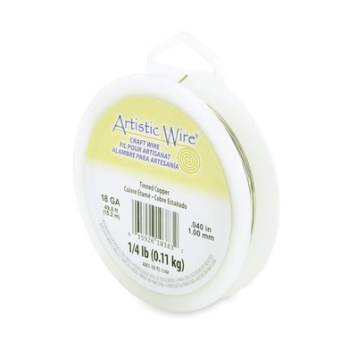 Artistic Wire, 18 Gauge 18 / 49 ft, Tinned Copper (Silver Color) 