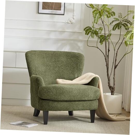  Colby Boucle Upholstered Club Chair, Living Room Accent Chair, Olive Green